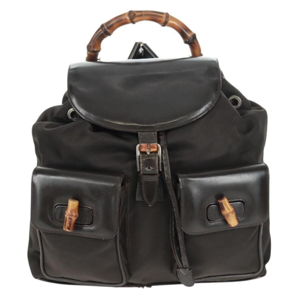 Gucci Bamboo Nylon Backpack Brown
